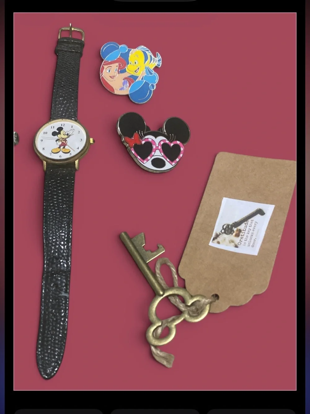 Disney Mickey & Friends Watch and Charm Lot - Black, White, Gold, Pink